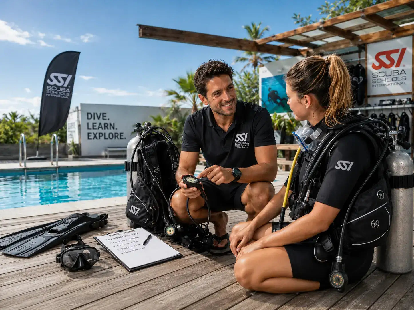 Black ssi scuba diving regulator with silver accents and a textured grip.