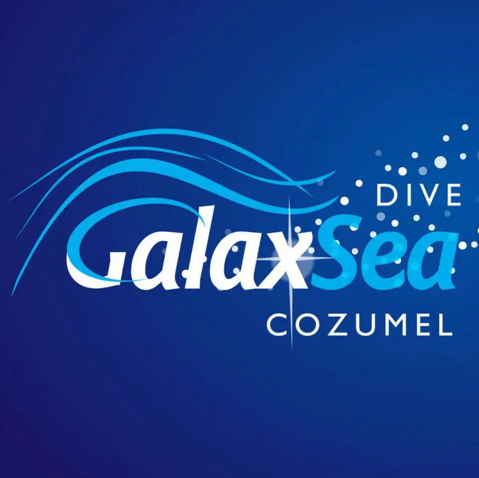 Blue and white ’galaxsea cozumel’ logo with stylized wave design.