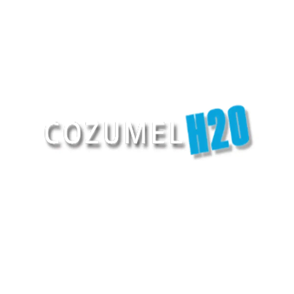 Cozumel h2o logo in silver and blue lettering.