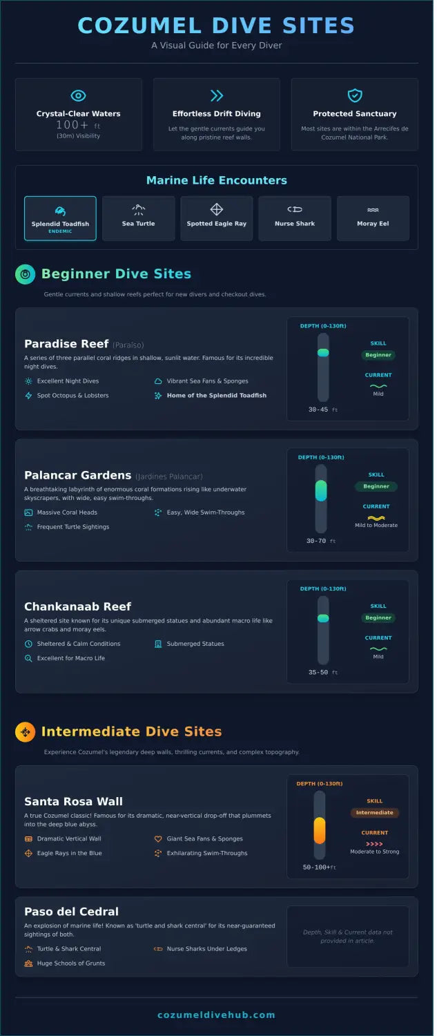 Cozumel dive sites infographic - visual guide