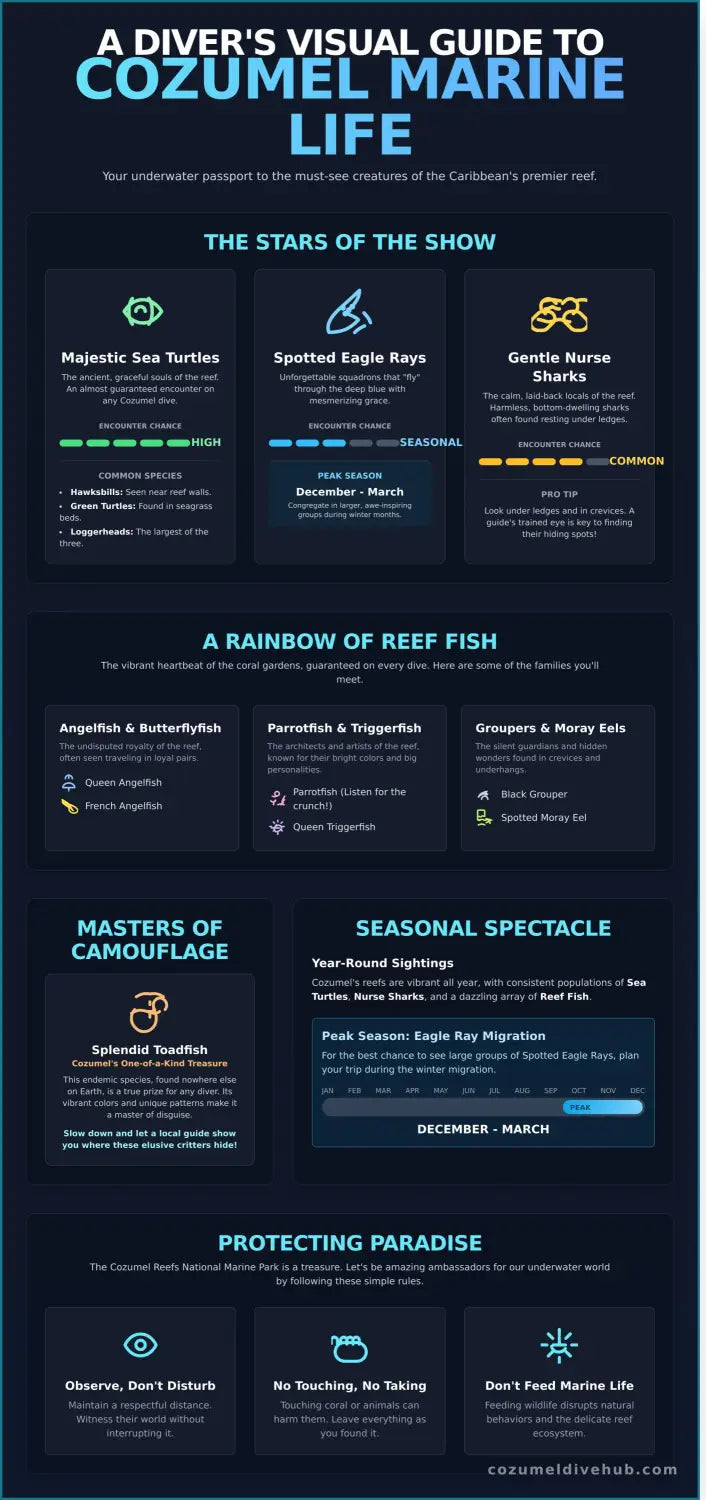 Cozumel marine life infographic - visual guide