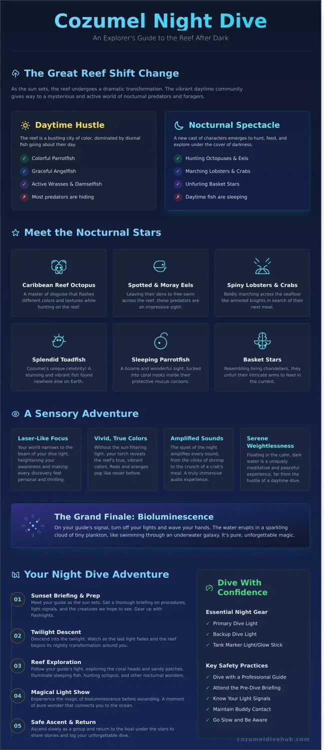 Cozumel night dive infographic - visual guide