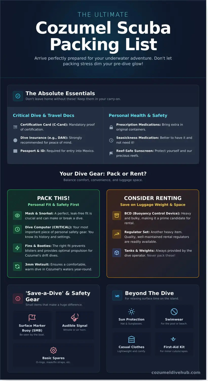 Scuba diving packing list infographic - visual guide