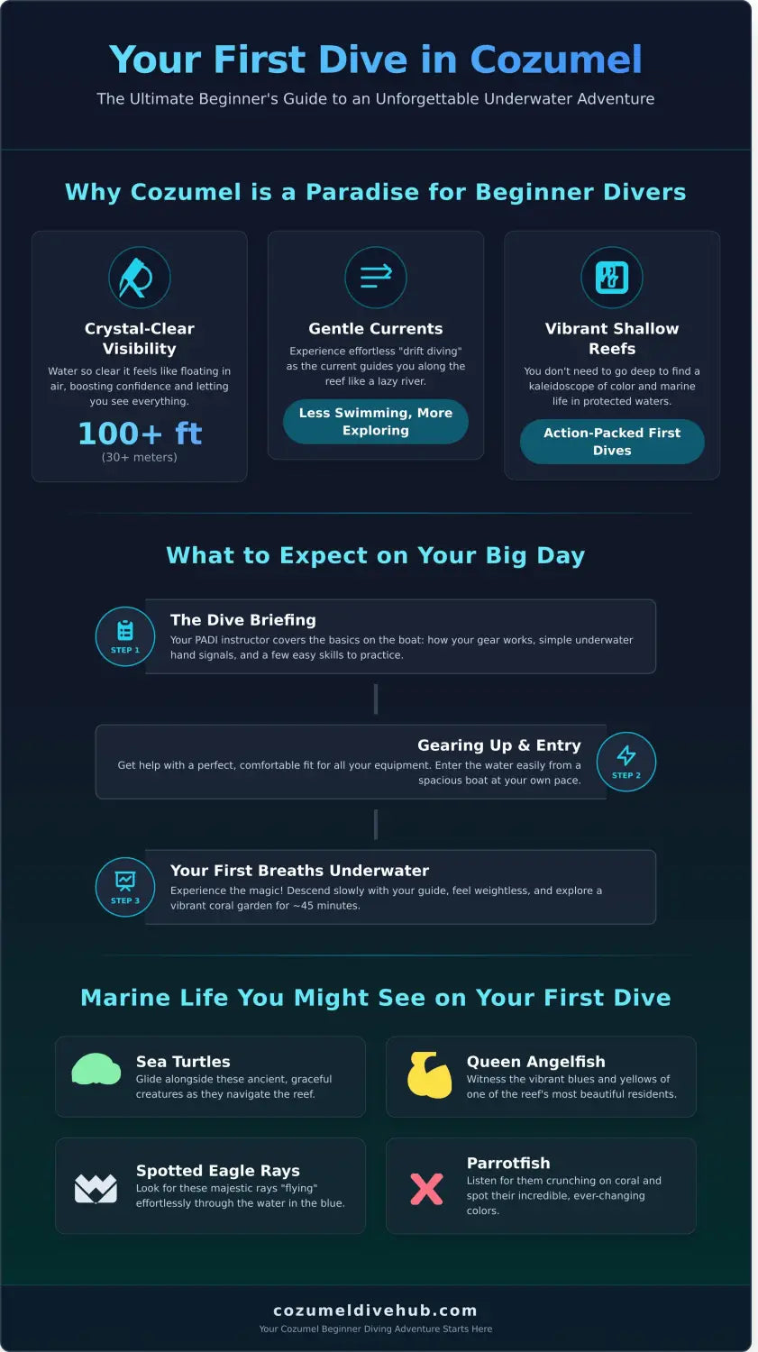 Cozumel beginner diving infographic - visual guide