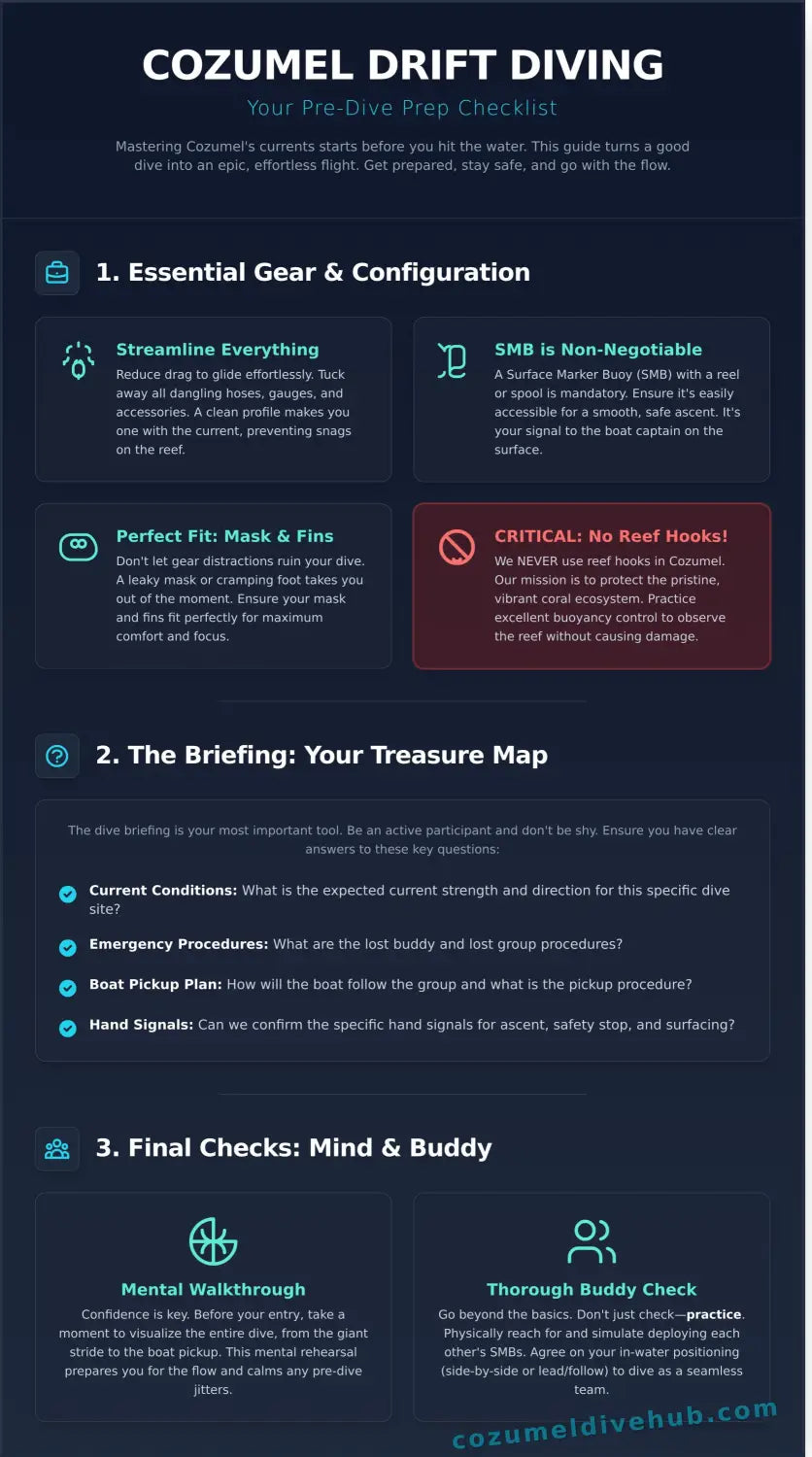 Cozumel drift diving tips and techniques infographic - visual guide