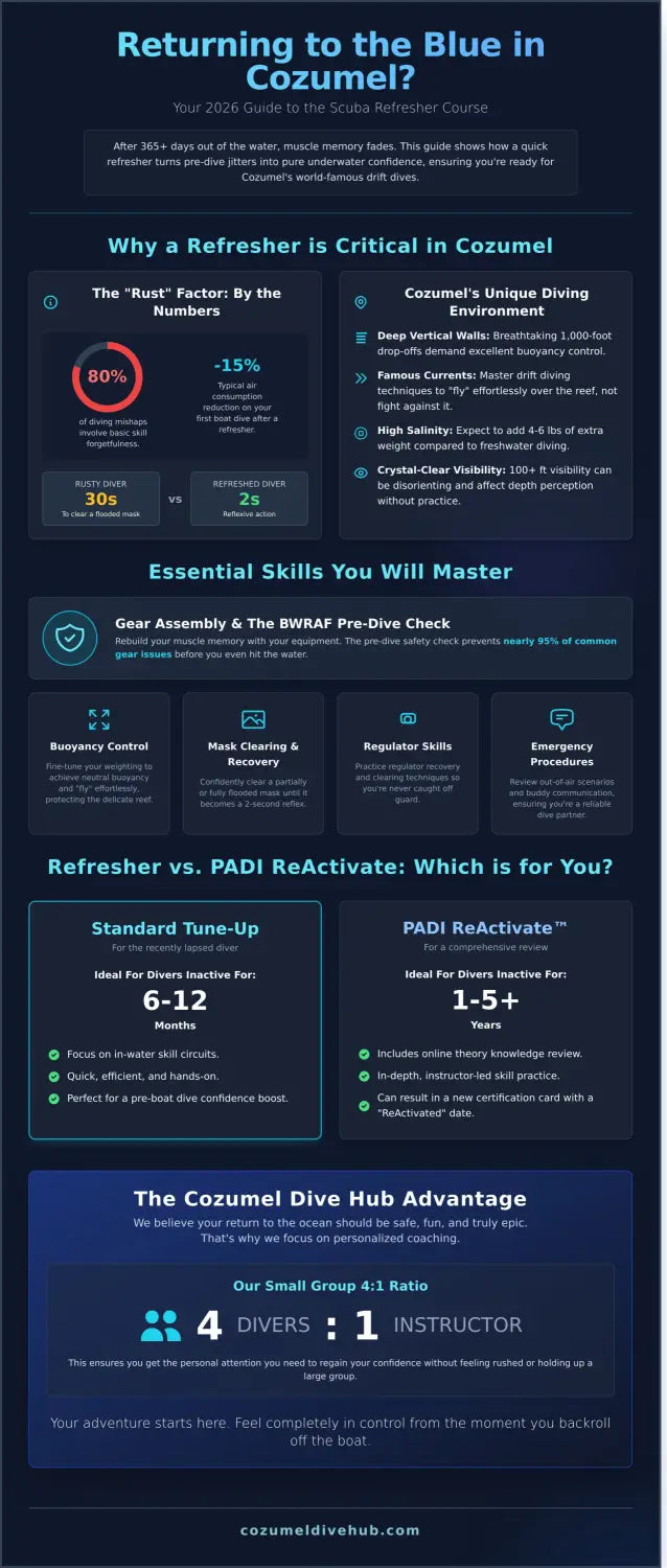 Scuba refresher course cozumel infographic - visual guide