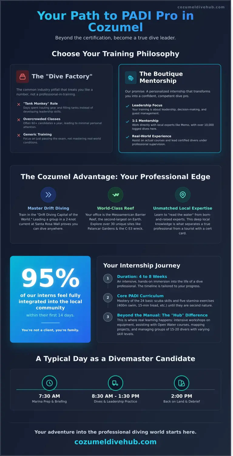 Cozumel divemaster internship programs infographic - visual guide