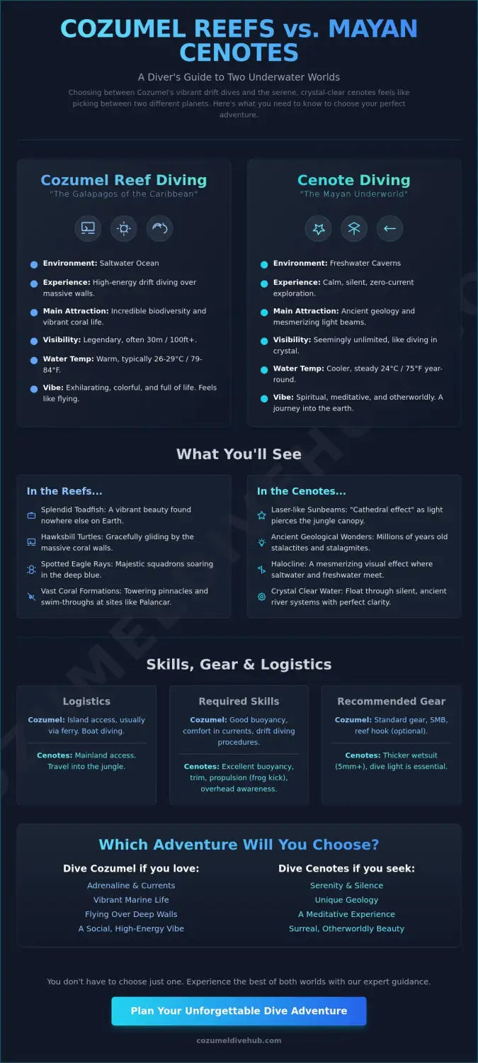 Cenote diving vs cozumel reef diving