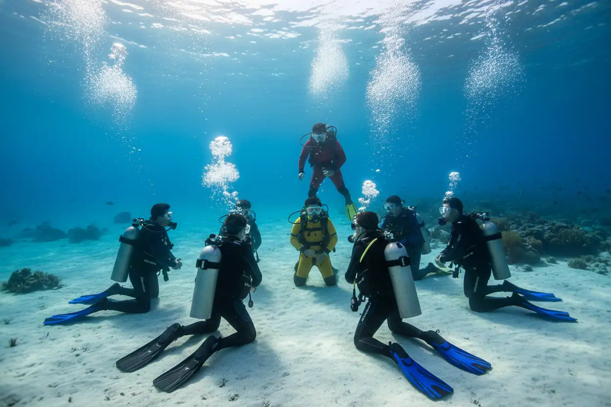 the group of students are on their knees on the ground watching the 1 student perform a skill while the instructor is watching 