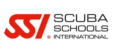 Red and black logo for scuba schools international.