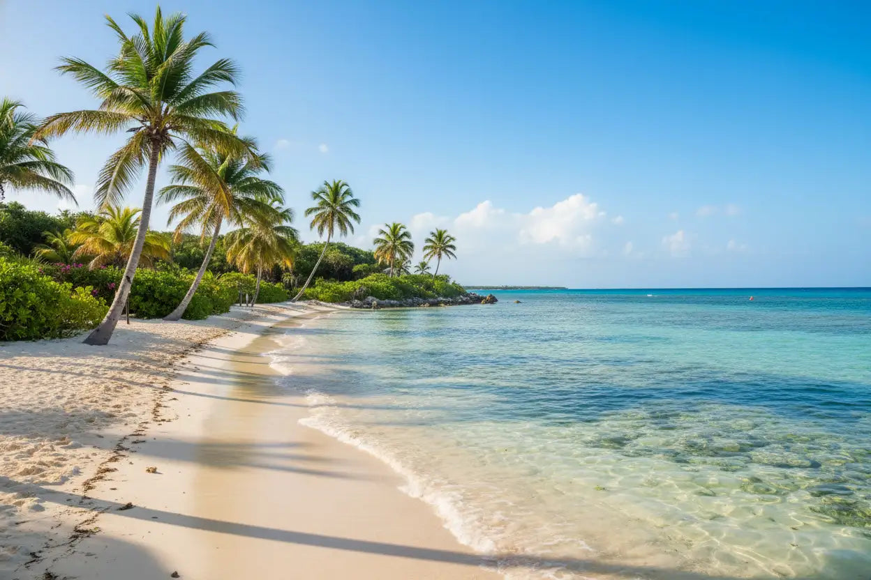 tropical island with palms in cozumel mexico