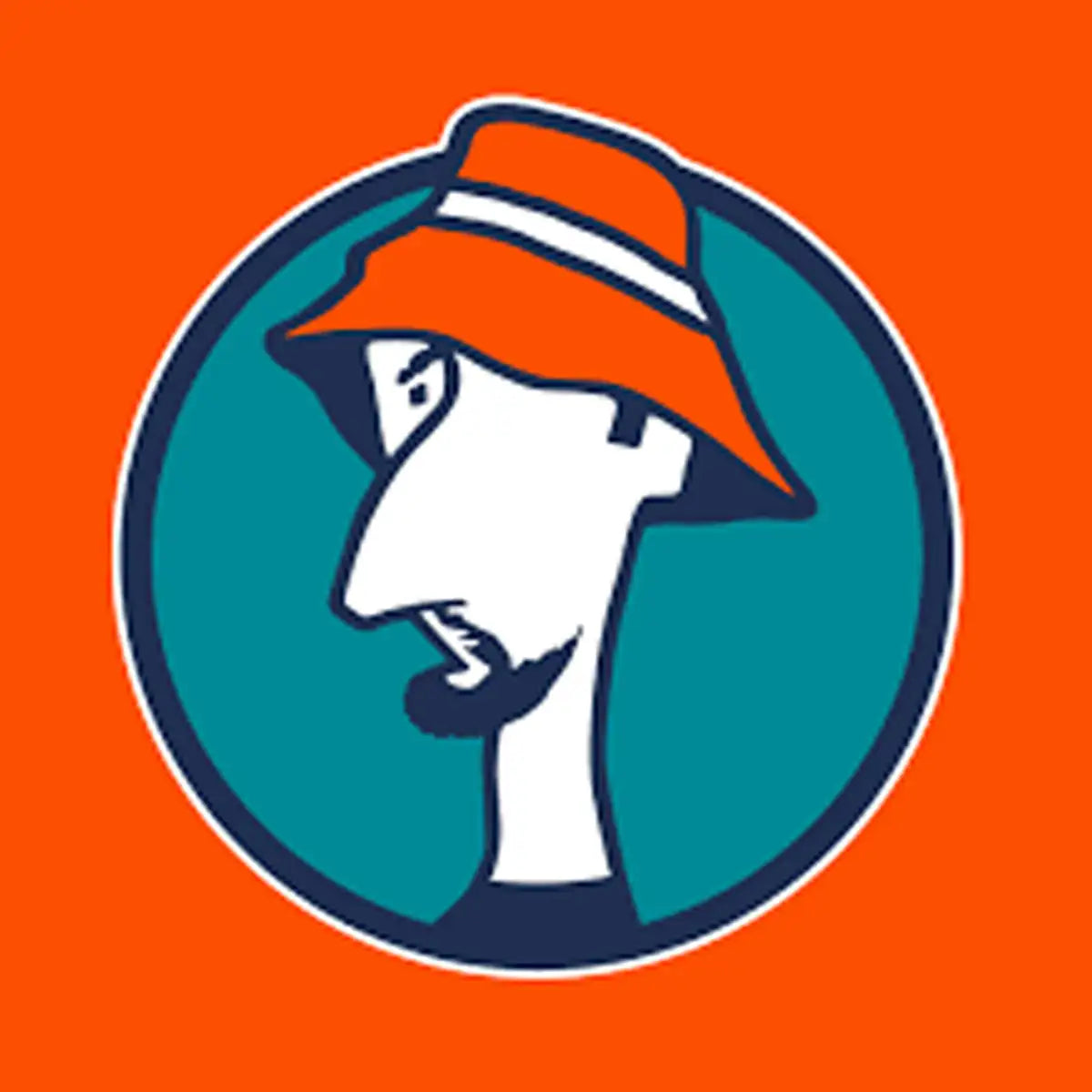 Stylized cartoon logo featuring a white face with a long nose and beard, wearing an orange hat with a white band.