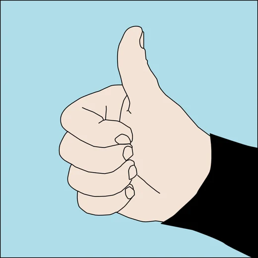 Dive hand signal for ascend: closed fist with the thumb pointing upward